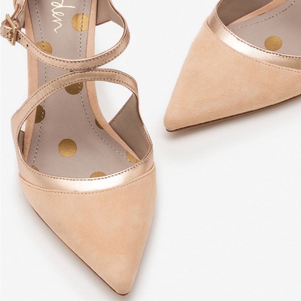 Boden Tisha Rose Gold Leather Suede Pointed Toe Court Heels 39.5/8.5